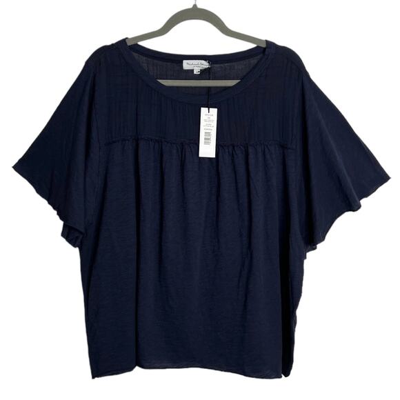 Michael Stars Crissy Fabric Mix Crew Neck Supima Cotton Slub Tee Relaxed Navy 2X - Picture 1 of 6